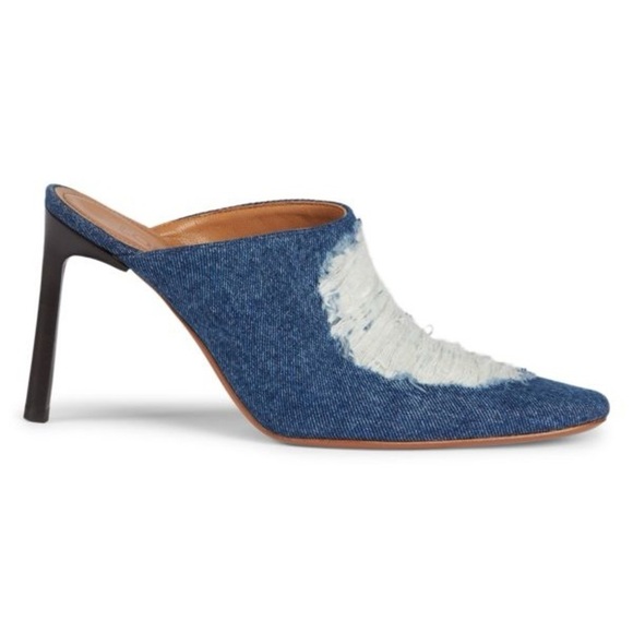 LOEWE Denim Mules Blue White Clog Heels Size 10 Ripped Jeans Boho Designer New - Picture 1 of 12